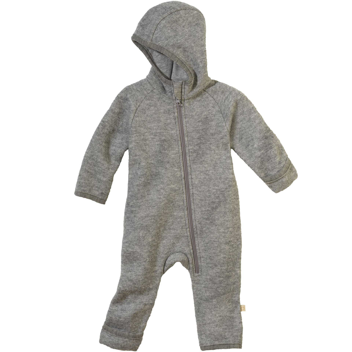 Disana Wollfleece Zipp Overall in Grau – warmer Baby Overall mit Kapuze aus 100 % Bio-Merino-Schurwolle, atmungsaktiv, weich und ideal für Herbst und Winter.