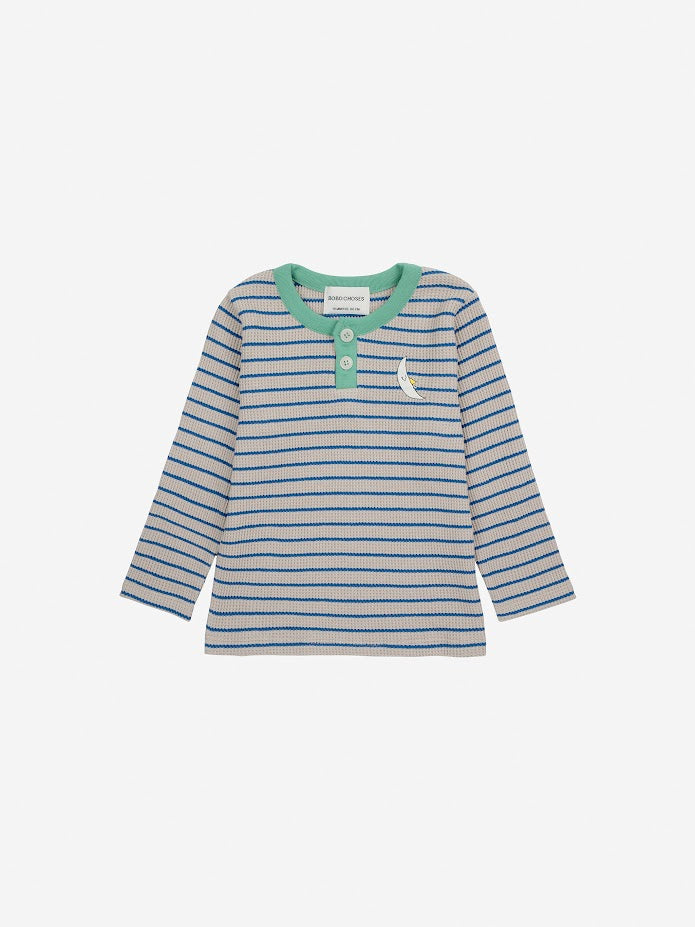 Bobo Choses  Baby stripes waffle buttoned T-Shirt