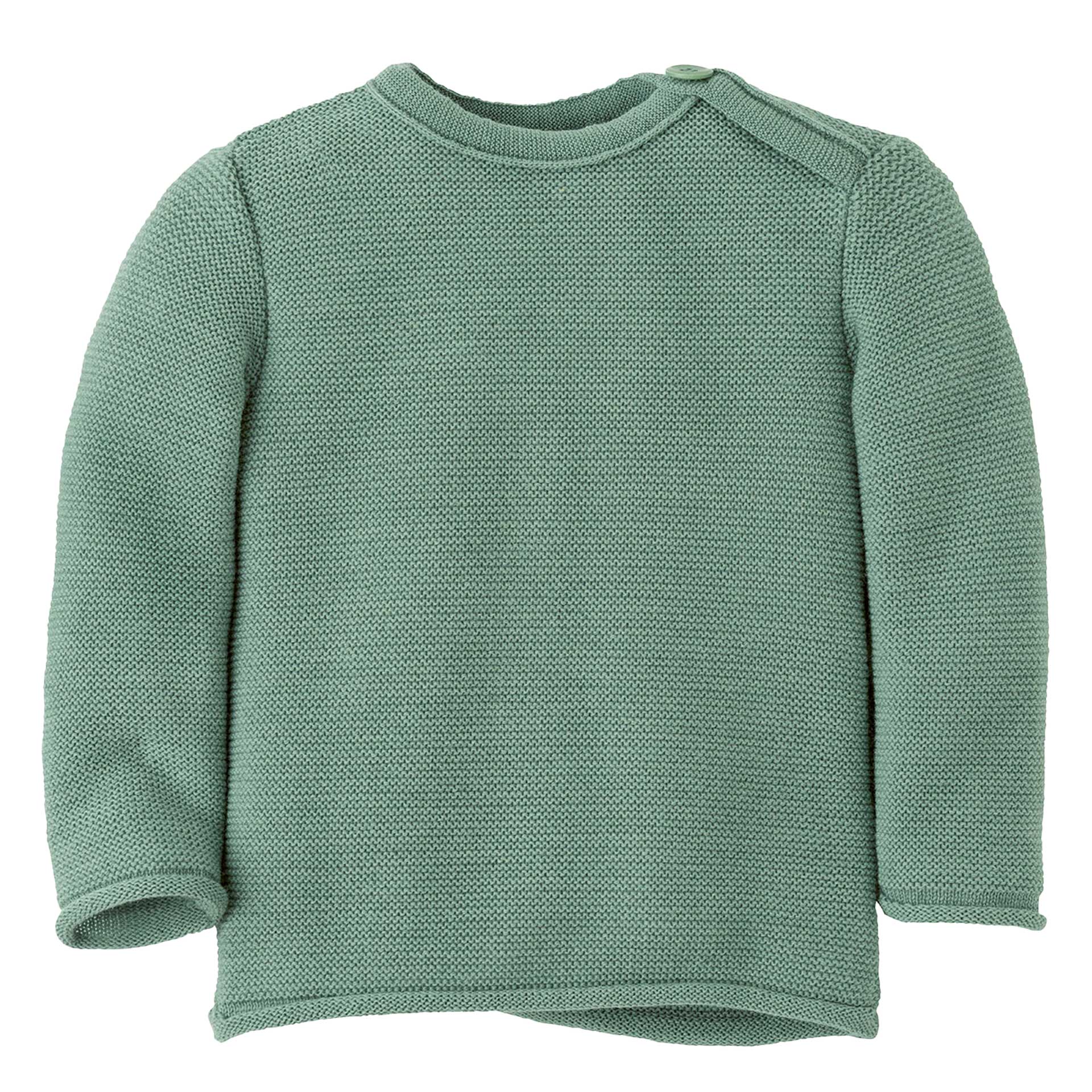 Disana Baby-Pullover Jade aus 100 % Bio-Merino-Schurwolle – warmer, nachhaltiger Strickpullover für Babys mit Knopf an der Schulter, GOTS-zertifiziert, gefertigt in Deutschland.