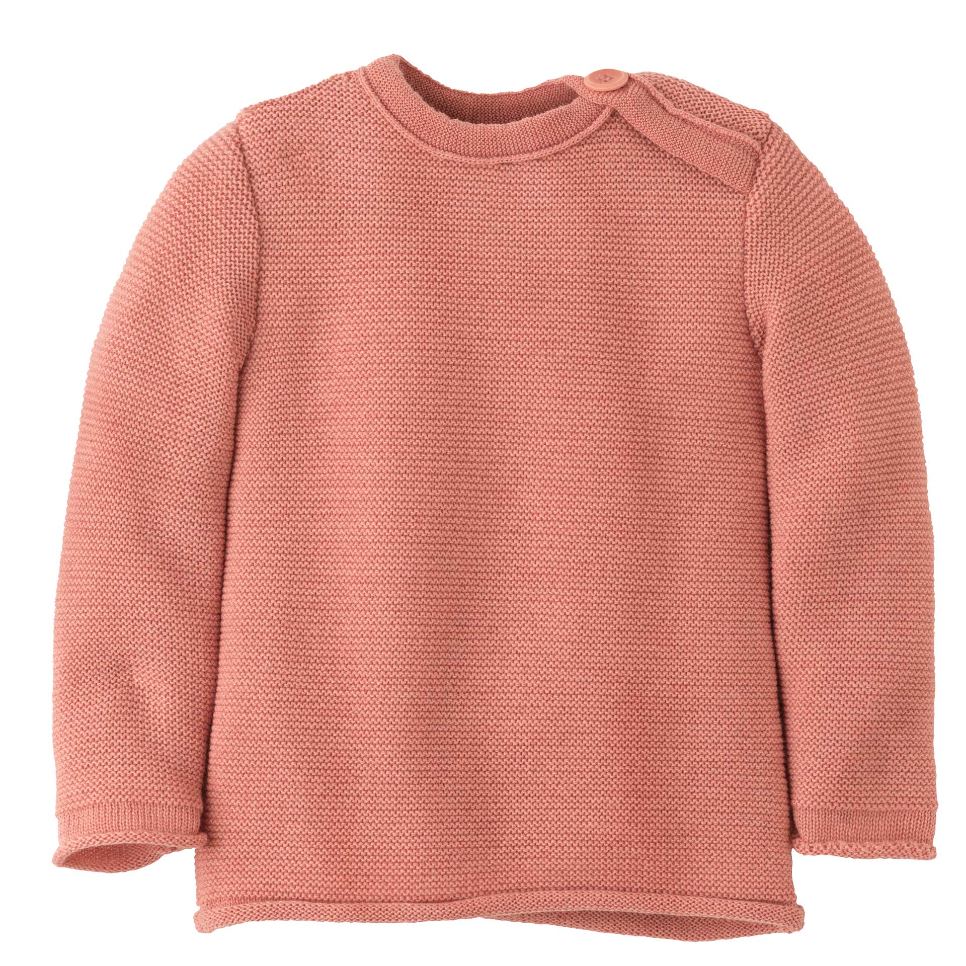 Disana Baby-Pullover Softpink aus 100 % Bio-Merino-Schurwolle – warmer, nachhaltiger Strickpullover für Babys mit Knopf an der Schulter, GOTS-zertifiziert, gefertigt in Deutschland.