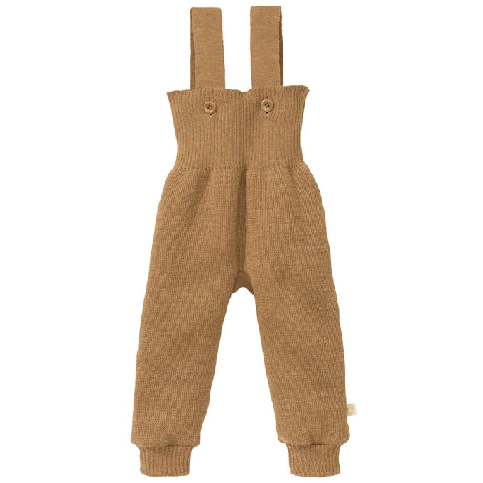 Disana Strick-Trägerhose Karamell – warme Baby- und Kinderhose aus 100 % Bio-Merino-Schurwolle, mit verstellbaren Trägern und hohem Bund, nachhaltige Wollhose für Babys und Kleinkinder.