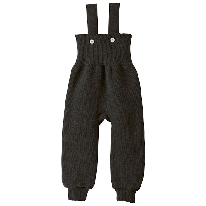 Disana Strick-Trägerhose anthrazit– warme Baby- und Kinderhose aus 100 % Bio-Merino-Schurwolle, mit verstellbaren Trägern und hohem Bund, nachhaltige Wollhose für Babys und Kleinkinder.