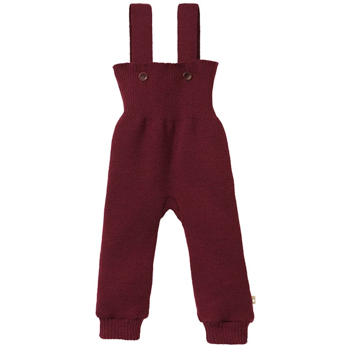 Disana Strick-Trägerhose Cassis – warme Baby- und Kinderhose aus 100 % Bio-Merino-Schurwolle, mit verstellbaren Trägern und hohem Bund, nachhaltige Wollhose für Babys und Kleinkinder.