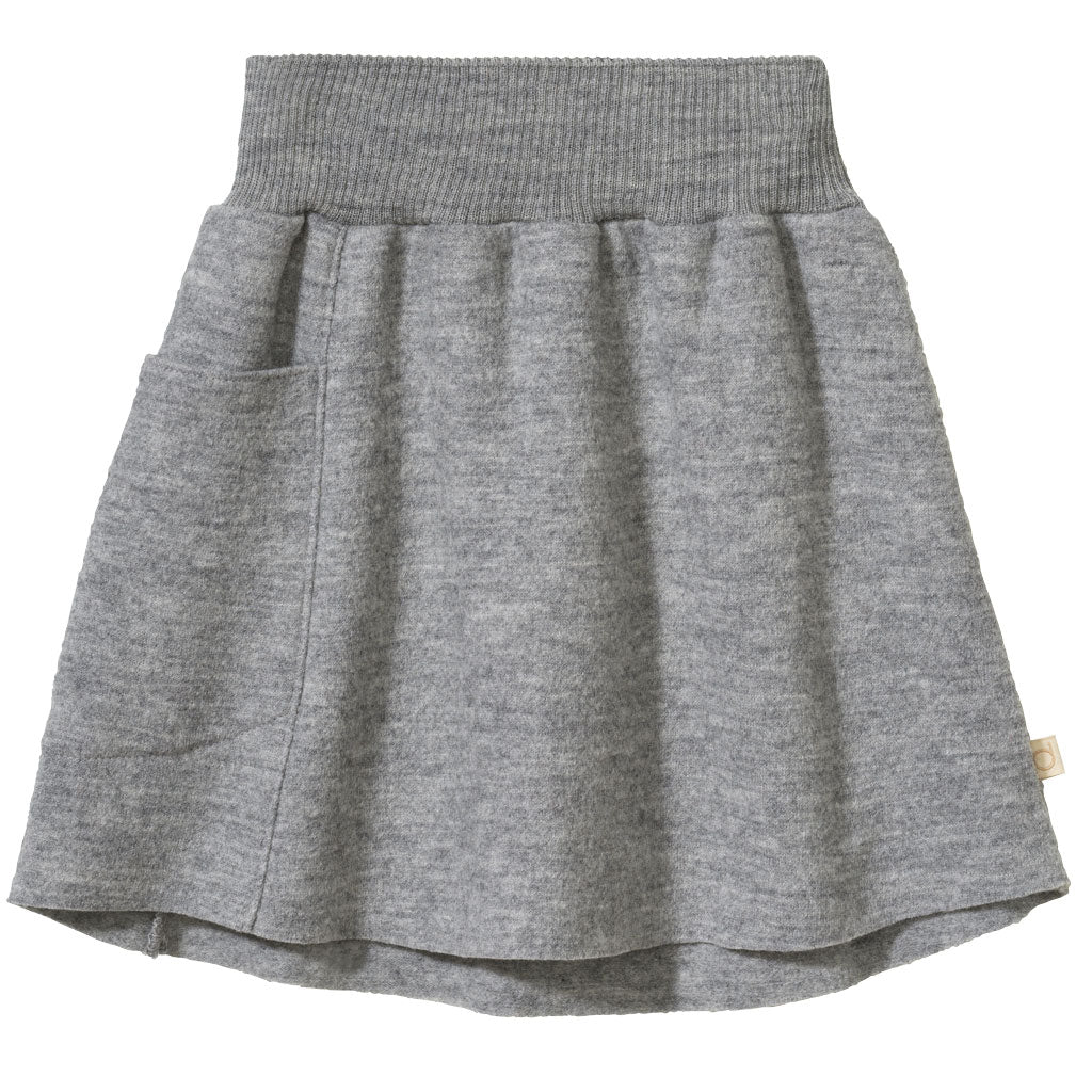Disana Walk-Rock in Grau aus 100 % Bio-Merino-Schurwolle – warmer, atmungsaktiver Wollrock für Kinder. Nachhaltiger Winterrock mit weichem Strickbund für hohen Tragekomfort, ideal für kühle Tage und den Alltag. Made in Germany.
